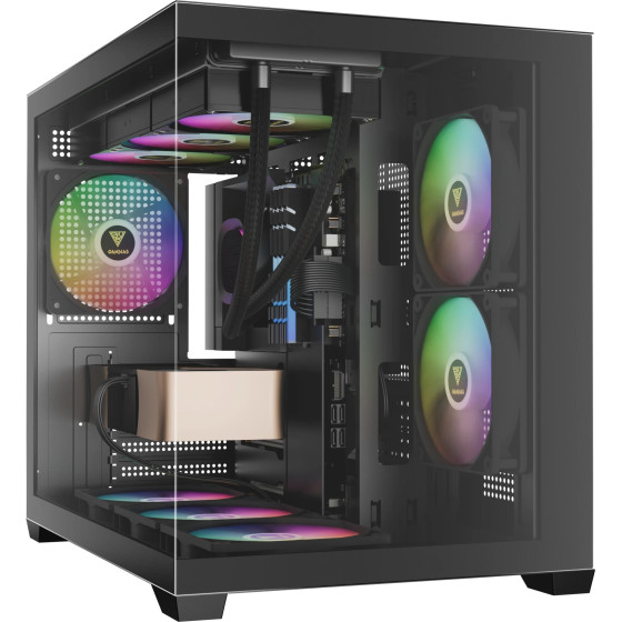 Gamdias Case mATX - AURA GC10M v2 - 3 x 120 mm A-RGB, USB-C, Tempered Glass - (AURA-GC10M-V2-ARGB-BK)
