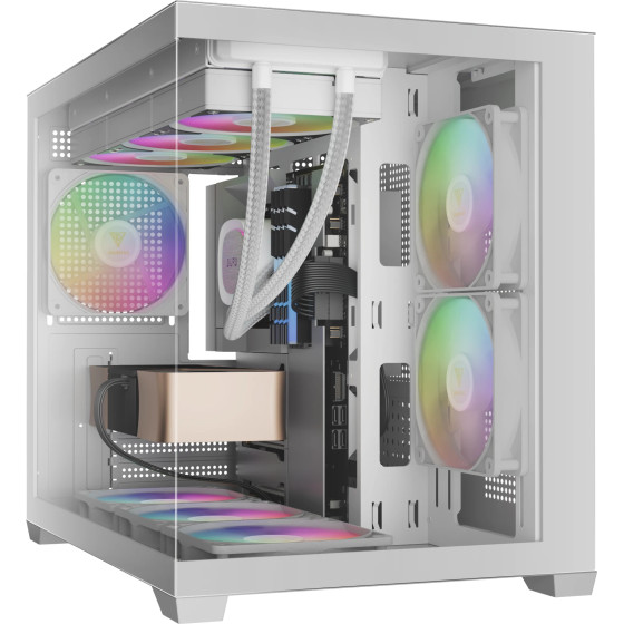 Gamdias Case mATX - AURA GC10M v2 White - 3 x 120 mm A-RGB, USB-C, Tempered Glass - (AURA-GC10M-V2-ARGB-WH)