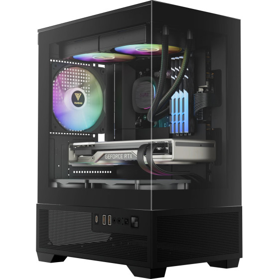 Gamdias Case mATX - AURA GC9M Elite - 3 x 120 mm A-RGB, USB-C, Tempered Glass - (AURA-GC9M-ELITE-ARGB-BK)