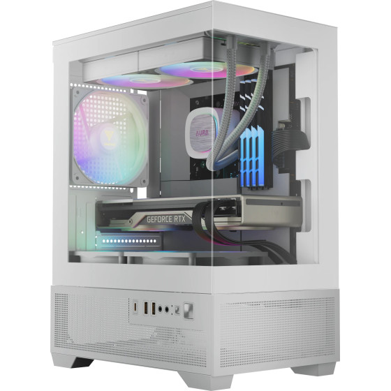 Gamdias Case mATX - AURA GC9M Elite White - 3 x 120 mm A-RGB, USB-C, Tempered Glass - (AURA-GC9M-ELITE-ARGB-WH)