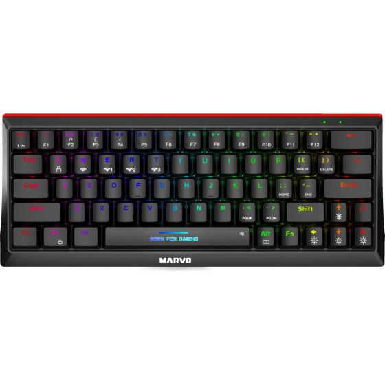 Marvo Wireless Gaming Mechanical keyboard Hecate 61WR Black - KG962W-R - Bluetooth 5.0, 63 keys - (MARVO-KG962W-R)