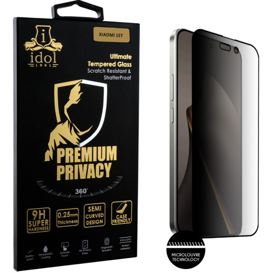 Idol 1991 Tempered Glass Xiaomi 15T 5G 6.83'' 9H 0.25mm Premium Privacy Antispy Semi Curved Full Glue BLACK