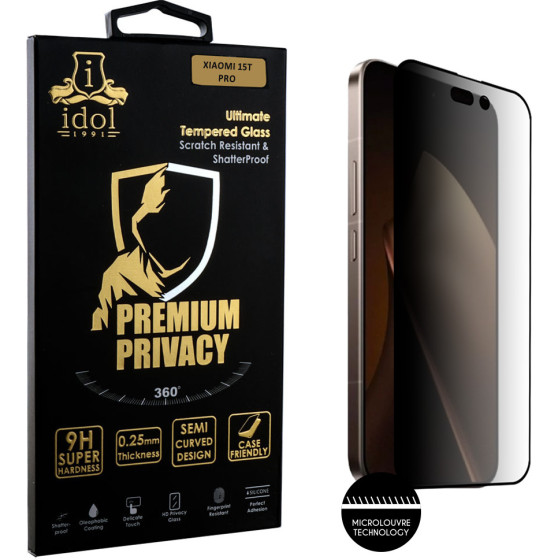 Idol 1991 Tempered Glass Xiaomi 15T Pro 5G 6.83'' 9H 0.25mm Premium Privacy Antispy Semi Curved Full Glue BLACK