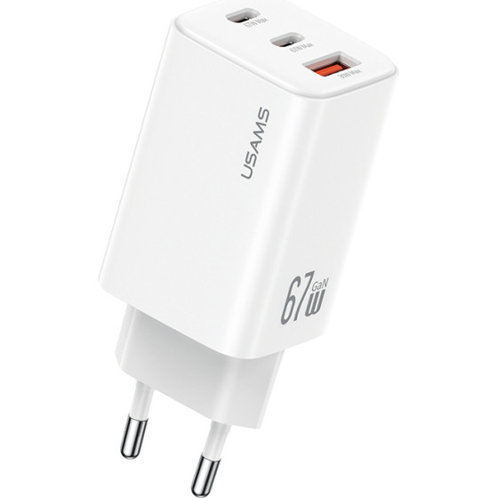 Usams ��������� ������ CC265, Usb & 2x USB-C, 67W, GaN, ������ - (CC265TC02)