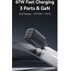 Usams ��������� ������ CC265, Usb & 2x USB-C, 67W, GaN, ������ - (CC265TC01)