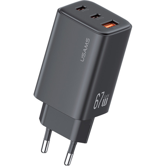 Usams ��������� ������ CC265, Usb & 2x USB-C, 67W, GaN, ������ - (CC265TC01)