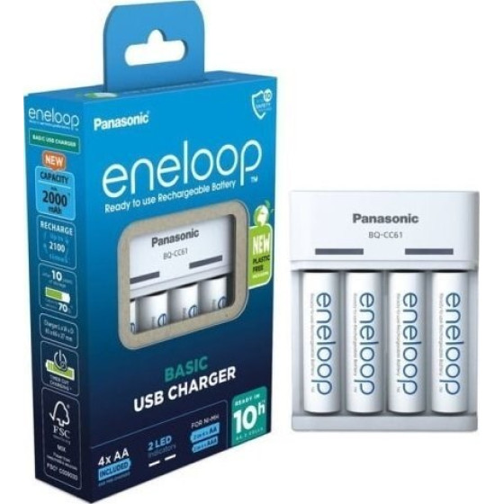 Panasonic Basic Usb Charger + 4x Aa Eneloop 2000 Mah - (K-KJ61MCD40USB)