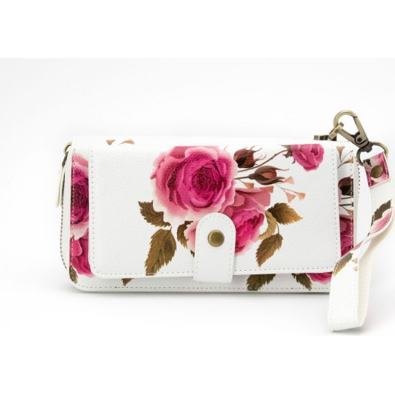 Evelatus Case universal pocket Universal Wallet Zipper Design Flower White - (EVEAPP14WZDFW)