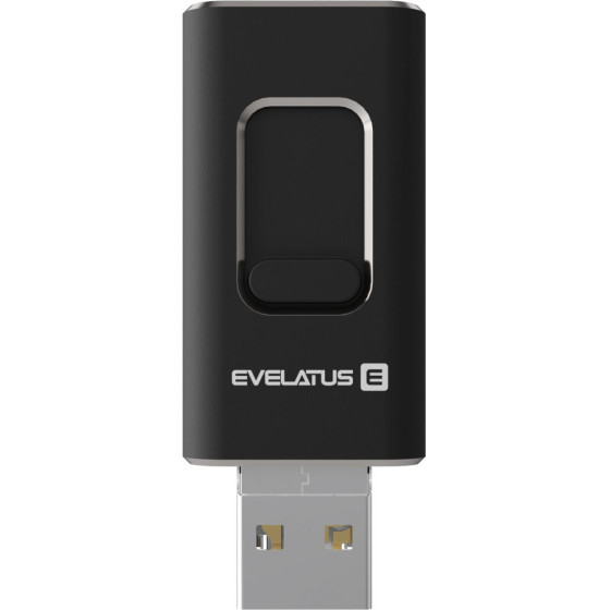 Evelatus Flash drive USB Flash 4in1 32GB EFD03 (USB,Micro,Type C and iPhone) Black - (EUSB4IN132GBB)