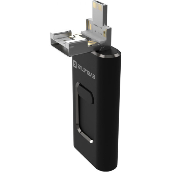 Evelatus Flash drive USB Flash 4in1 64GB EFD03 (USB,Micro,Type C and iPhone) Black - (EUSB4IN164GBB)