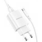Borofone Wall Charger BN1, 10W, 2.1A, 1 x USB-A, With USB-C Cable, White