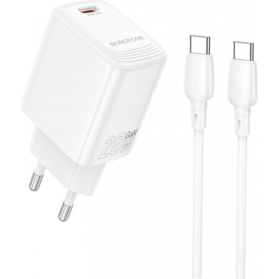 Borofone Wall Charger BN26 Fuente, 20W, 3A, 1 x USB-C, With USB-C Cable, White
