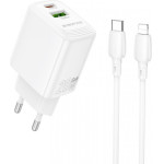 Borofone Wall Charger BN27 Fuente, 20W, 3A, 1 x USB-A - 1 x USB-C, With Lightning Cable, White