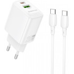 Borofone Wall Charger BN27 Fuente, 20W, 3A, 1 x USB-A - 1 x USB-C, With USB-C Cable, White