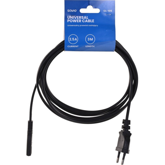 SAVIO Power cable 2pin (M) 3m Black - (CL-105)