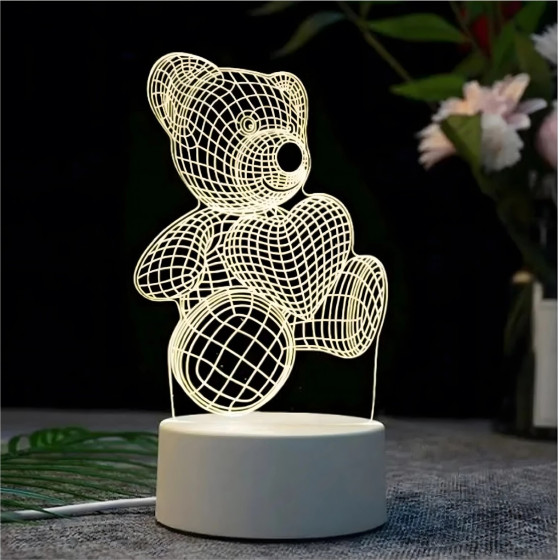 EXTRALINK 3D Heart Bear Night Light Home, Optical Illusion For Bedroom Usb - (EX.24121)