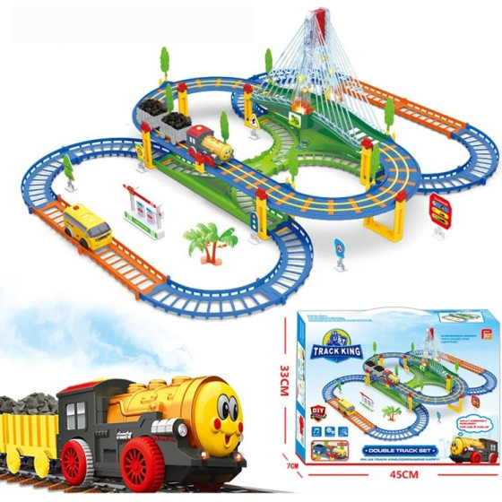 EXTRALINK Electric Train Track King Kids, With Locomotive And Battery-Powered Car - (EX.39838)