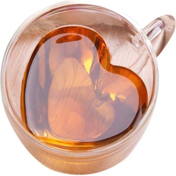 EXTRALINK Home Heart-Shaped Love Mug, Double-Walled Heat-Resistant Glass Cup 250ml - (EX.24091)