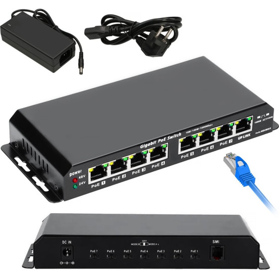 EXTRALINK Kratos | Poe Switch | 7x Gigabit PoE, 1x Uplink RJ45, Power Supply 24V 2.5A, 60W - (EX.1025)