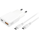 4smarts Wall Charger PDPlug Slim Duos 20W GaN USB-C+USB-A + USB-C cable 1.5m white - (541509)