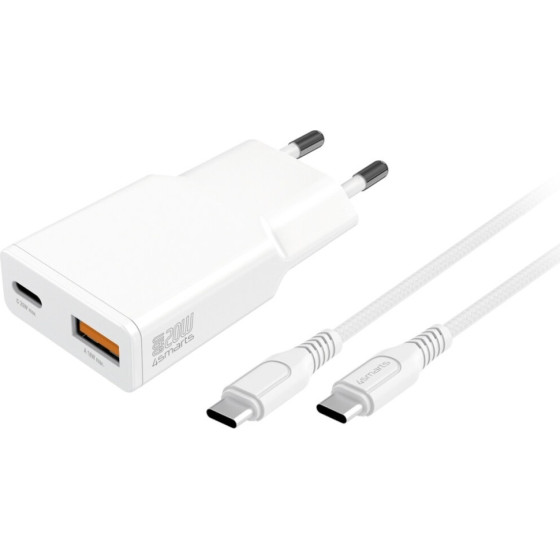 4smarts Wall Charger PDPlug Slim Duos 20W GaN USB-C+USB-A + USB-C cable 1.5m white - (541509)
