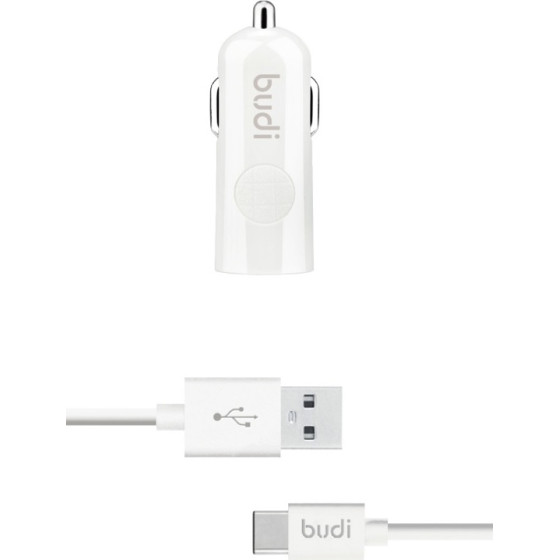 Budi - 1 USB car charger with LED indicator+USB type C cable - (BD062T)