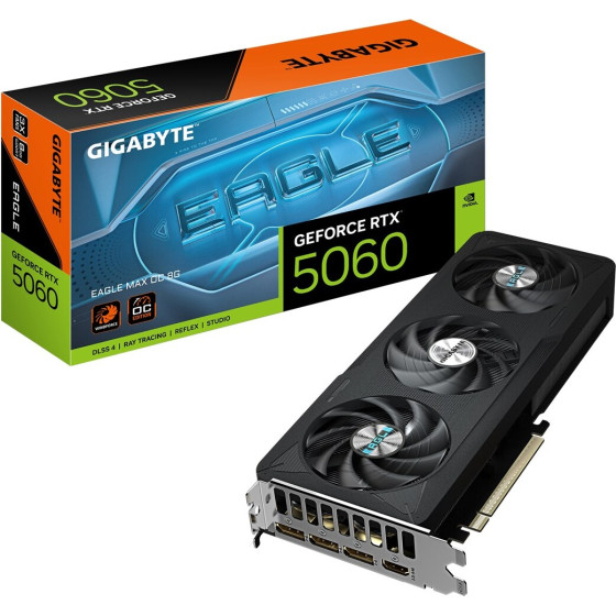 Gigabyte Geforce Rtx 5060 Eagle Max Oc 8G Graphics Card - 8GB GDDR7, 128bit, PCI-E 5.0, 2550 Mhz Core Clock, 3 x DisplayPort, 1 x HDMI, Nvidia Dlss 4, 1.0 - (GV-N5060EAglemax OC-8GD)