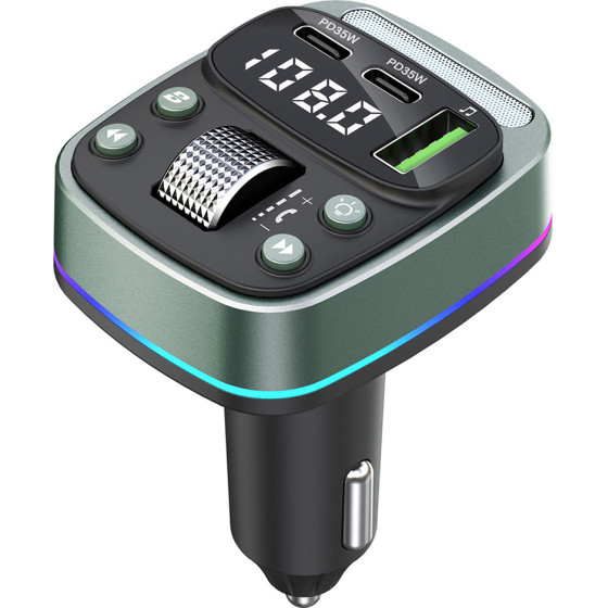 Techsuit - Fm Modulator Echodrive (MFM3) - Dual PD35W, Bluetooth V5.4, U-Disk To Play Music, Bass Setting - Black