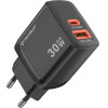 Techsuit - Wall Charger Duonix30W (CH1) - Type-C, USB, Dual Travel Charger 30W - Black