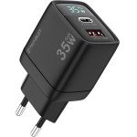 Techsuit - Wall Charger Ledchargx (CH3) - Type-C, USB, Gan Technology, Fast Charge, Led Display, PD35W - Black
