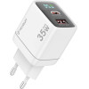 Techsuit - Wall Charger Ledchargx (CH3) - Type-C, USB, Gan Technology, Fast Charge, Led Display, PD35W - White