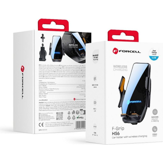 FORCELL F-Grip HS6 Car Holder With Wireless Charger With Glass And Air Vent Mount black