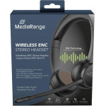 MediaRange Wireless Stereo Headset With Microphone & ENC, 400mAh battery, Black - (MROS307)