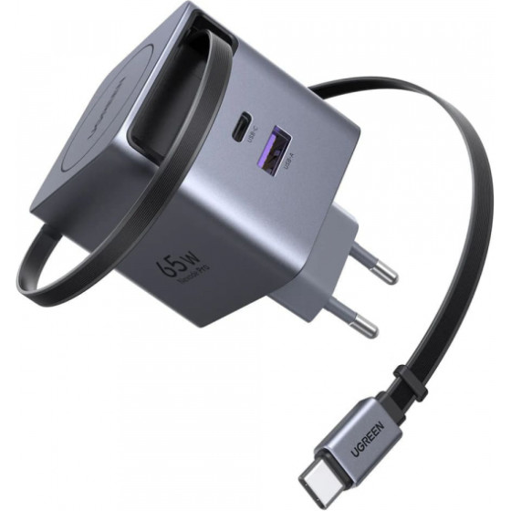 Ugreen Wall Charger X615, 65W, 3A, 1 x USB-A - 1 x USB-C, With USB-C Cable, Grey