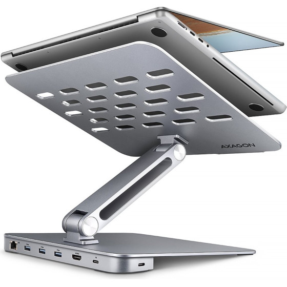 Axagon HMC-Stnd Alu Stand With Hub 5GBPS, For 10'' - 16'' LAPTOPS, ADJUSTABLE, 3X USB-A, Hdmi 4K/60HZ, GLAN, Pd 100W, USB-C INPUT