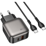 Lamtech Dual Port QC3.0 Charger Set PD20W With TYPE-C To TYPE-C Cable 60W 1M Grey - (LAM980725)