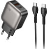 Lamtech Dual Port QC3.0 Charger Set PD20W With TYPE-C To TYPE-C Cable 60W 1M Grey - (LAM980725)