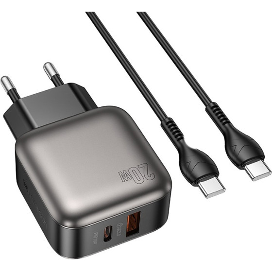 Lamtech Dual Port QC3.0 Charger Set PD20W With TYPE-C To TYPE-C Cable 60W 1M Grey - (LAM980725)