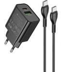 Lamtech Dual Port QC3.0/PD20W Charger With TYPE-C To TYPE-C Cable 60W 1M Black - (LAM980701)