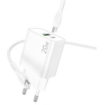Lamtech Dual Port QC3.0/PD20W Charger With TYPE-C To TYPE-C Cable 60W 1M White - (LAM980718)
