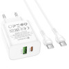 Lamtech Dual Port QC3.0/PD20W Charger With TYPE-C To TYPE-C Cable 60W 1M White - (LAM980718)