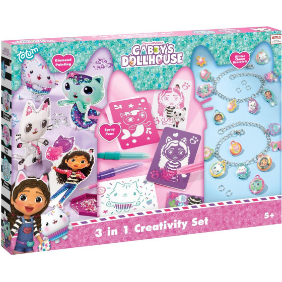 Totum: Gabbys Dollhouse - 3 In 1 Creativity Set Diamond Painting, Glitter Charm Bracelets & Spray Pens (TT420366)