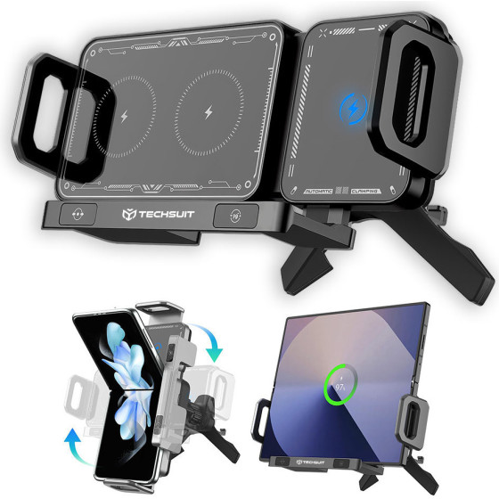 Techsuit - Car Holder With Wireless Charging Mododock (SW1) - 90� Rotation, Dual Motor Intelligent Induction, 15W - Black