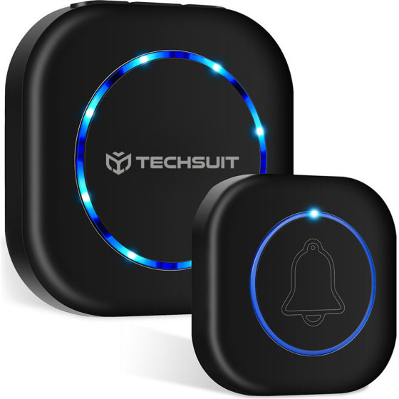 Techsuit - Wireless Doorbell Buzzzly (SU1) - Waterproof, 38 Unique Tune, 4 Volume Levels, 5 Modes Music/Flash - Black