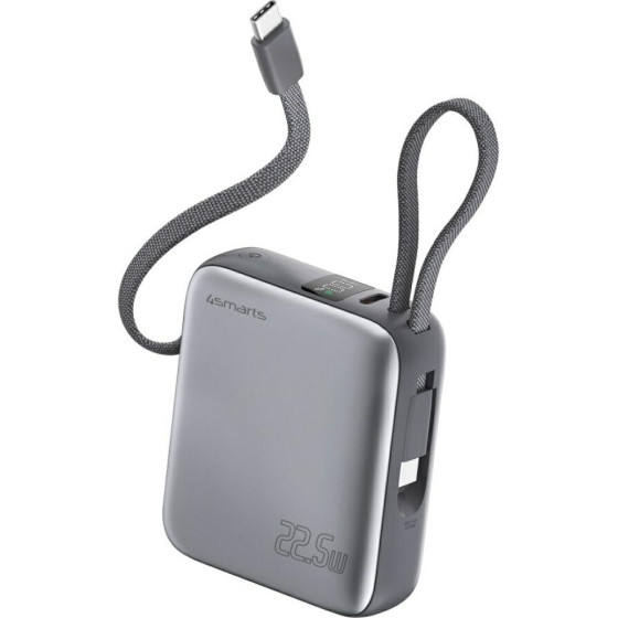 4smarts Powerbank Pocket Dual Cord 10000mAh 22.5W with built-in USB-C cable 15cm gray - (541625)
