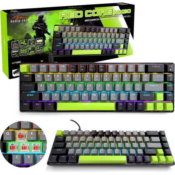 Media Tech Mechanical Keyboard 60% Red Core MX60 - (MT1260)