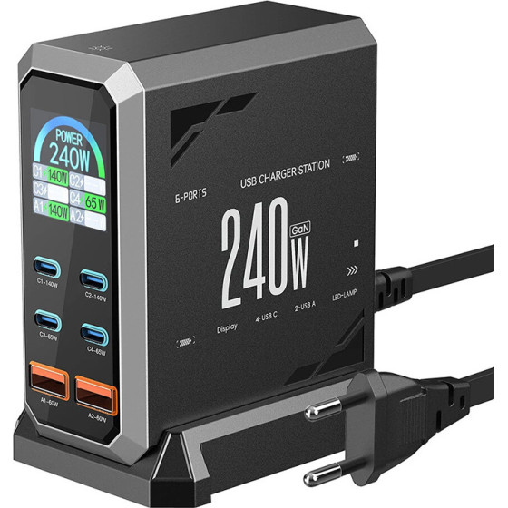 BlitzWolf ��������� ������� 2xUSB-A, 4xUSB-C, PD, 240W. - (BW-S31)