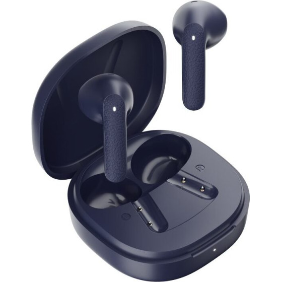 QCY Air Blue Semi-Ear Tws Earbuds, Quad Mic Enc multi-Point connection, Leather Grain Case - (QCY-QT41 Blue)