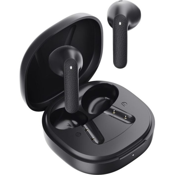 QCY Air Dark Grey Semi-Ear Tws Earbuds, Quad Mic Enc multi-Point connection, Leather Grain Case - (QCY-QT41 Black)