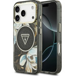 Guess Iml Glitter Flowers Triangle Magsafe Case For Iphone 17 Pro Max Black - (GUHMP17XHFLPEDK)